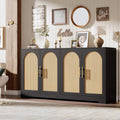 IDEALHOUSE 59" W Sideboard Buffet Cabinet- with 4 Rattan Doors, Large Storage Console Table & Modern Accent Coffee Bar Cabinet for Living Room, Kitchen, Hallway, Dining Room, Entryway, Black