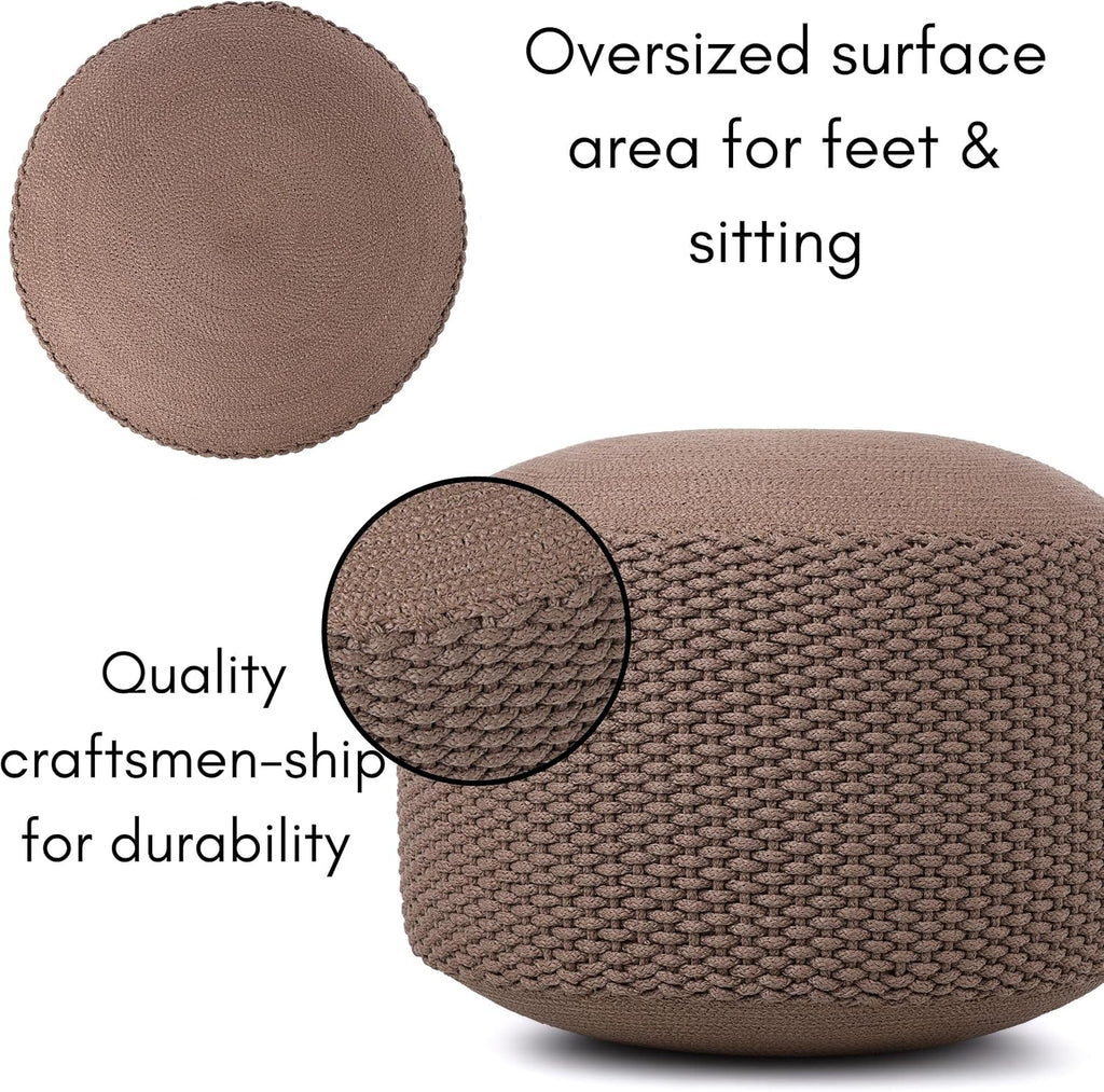 BIRDROCK HOME Outdoor Pouf Ottoman | Hand Woven Waterproof Foot Stool with Bead Bag Filling | Boho Foot Rest for Patio, Living Room, Porch & Outdoor Seating | Lightweight, Soft Stuffed Chair | Brown
