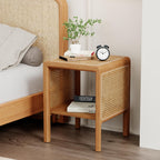 Aklaus Rattan Side Table Small End Table mid Century Living Room Wood Vintage Side Accent Table japandi Rattan Boho nightstand