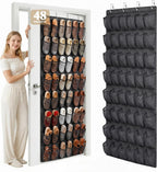 48 Pockets Over the Door Shoe Organizer, Large Mesh Hanging Shoe Rack, 6-Column Heavy Duty Shoe Storage for Sneakers and Heels, Behind Door Holder for Entryway Bedroom Dorm College, Black