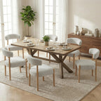 VKNOW Wooden Dining Chairs Set of 4, Modern Upholstered Dining Room Chairs with Rubberwood Legs and Curved Backrest, Fabric Kitchen Chairs for Farmhouse/Living Room/Dining Room, Heathered Off-White