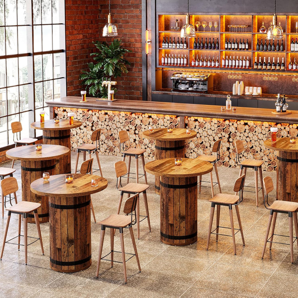 Tribesigns Round Bar Table, 39.4-Inch Bar Height, Bistro Pub Table for Kitchen, Living Room, Small Space, Brown (Only Table)
