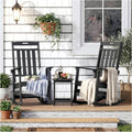 Outdoor Oversized Rocking Chairs Set of 2 with Side Table, HDPE All-Weather Resistant, Front Porch Rockers, Black