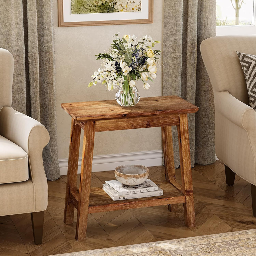 LITTLE TREE Narrow Side Table, Solid Wood Slim End Table for Small Spaces, 23.6" Sofa Side Tables, Skinny Bedside Tables Nightstand for Bedroom, Natural Wood (1 Piece)