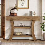 Tribesigns 41" Small Console Table for Entryway, 3-Tier Narrow Rustic Sofa Table with Storage Shelves and Curved Frame for Living Room, Entry, Hallway, Foyer (Oak Brown)