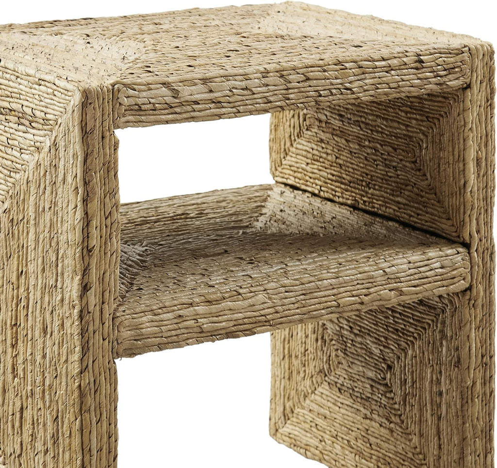 Crosley Furniture Marella Handwoven Banana Leaf End Table, Rattan Side Tables, Banana Leaf