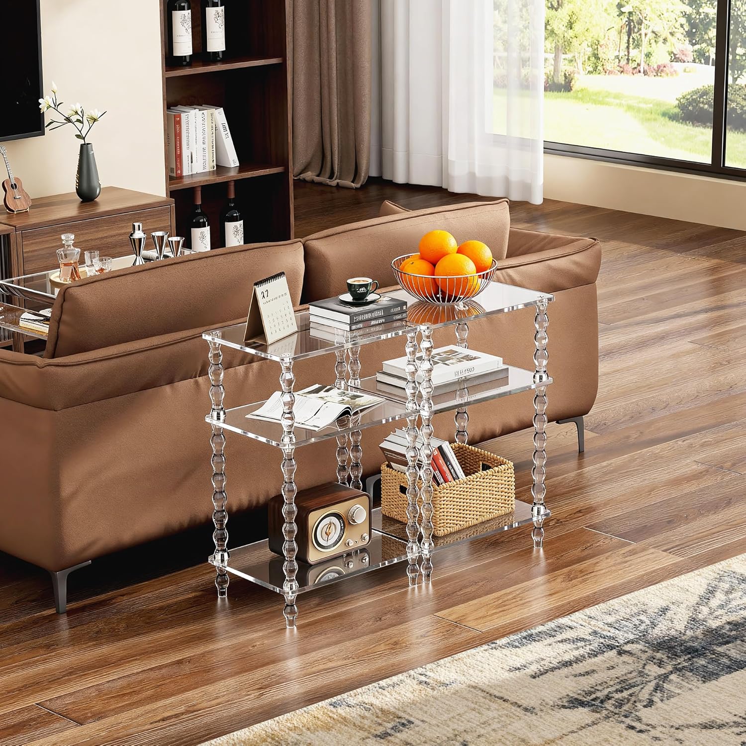 Acrylic Side Table Clear 3-Tier End Table for Living Room, Office, Hallway, Bedroom,Bathroom (Clear, Nomal)