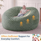 Claiks 8 Ft Giant Foam Bean Bag Chair, Oversized Couch with Removable Cover, Soft Plush Bean Bag Chairs for Adults and for Kids Teens Adults in Living Room, Green