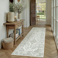 PureCozy Sage Green 2x6 Runner Rug for Hallway Washable Vintage Floral Medallion Soft Long Carpet Low Pile Non Slip Distressed Indoor Doormat for Kitchen Laundry Dining Living Room
