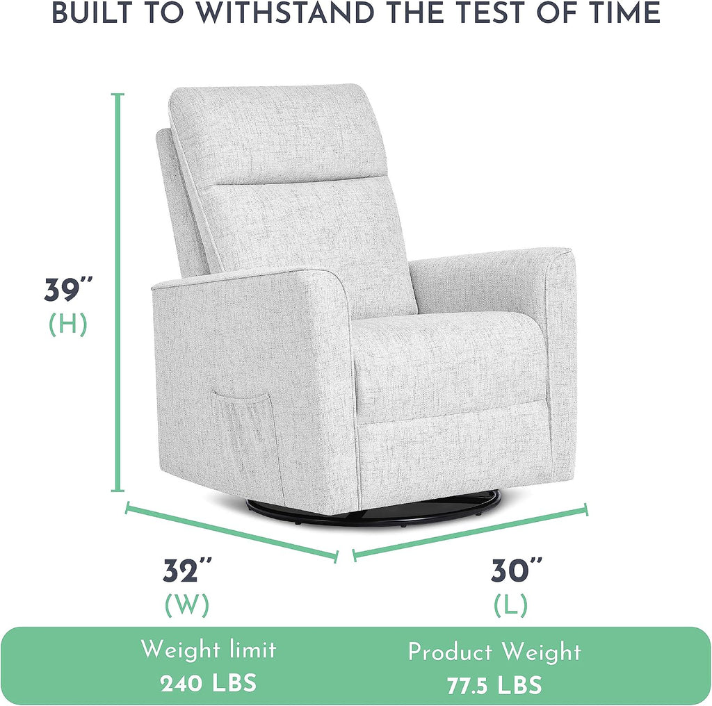 Evolur Aria Upholstered Plush Seating Glider Swivel with Ottoman in Fog Grey, Greenguard Gold Certified Modern Nursery Chair with Side Pockets, Tool-Free Assembly, Easy to Clean
