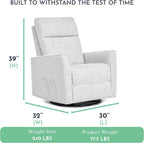 Evolur Aria Upholstered Plush Seating Glider Swivel with Ottoman in Fog Grey, Greenguard Gold Certified Modern Nursery Chair with Side Pockets, Tool-Free Assembly, Easy to Clean