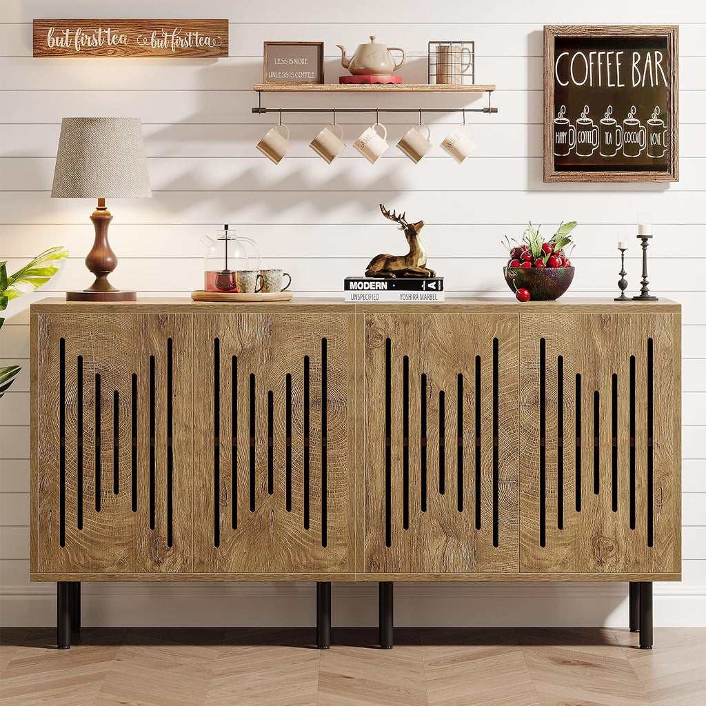Tribesigns Set of 2 Sideboard Buffet with Storage, 59" Buffet Sideboard Cabinet with Adjustable Shelves, Accent Storage Cabinet for Living Room, Natural
