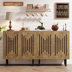 Tribesigns Set of 2 Sideboard Buffet with Storage, 59" Buffet Sideboard Cabinet with Adjustable Shelves, Accent Storage Cabinet for Living Room, Natural