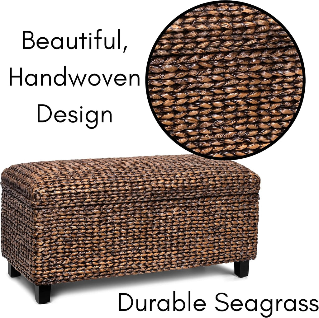 BIRDROCK HOME Hand-Woven Abaca Seagrass 36" Storage Bench with Lift-Top Lid (Brown Wash)