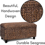 BIRDROCK HOME Hand-Woven Abaca Seagrass 36" Storage Bench with Lift-Top Lid (Brown Wash)