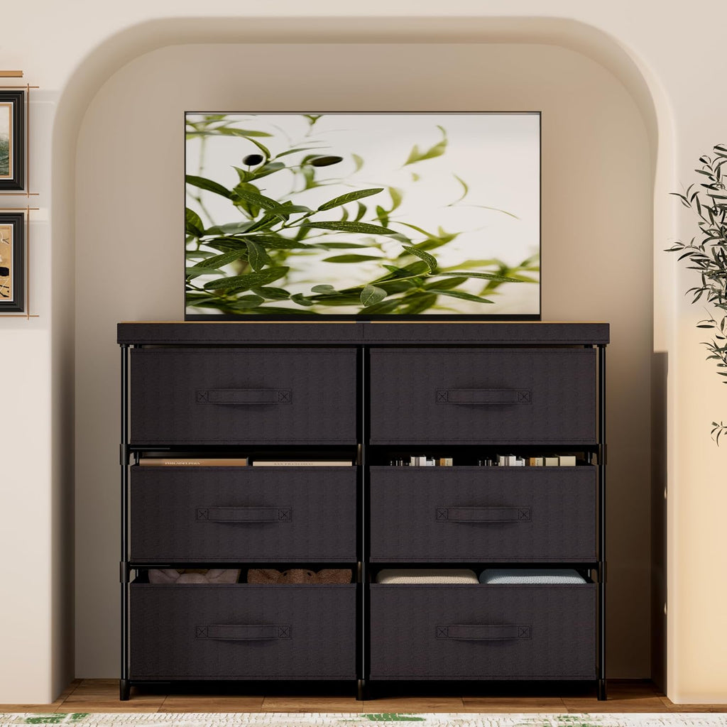 GcdPai Dresser with 6 Fabric Drawer Stand Desktop Sturdy Metal Plastic Support Tube Cube Storage Cabinet for Bedroom Organization Dorm Front Hall Entryway