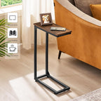 DALEMHOME C Shaped End Table, Couch Table That Slide Under, Small Side Table for Couch, Sofa and Bed, TV Trays Set of 2 for Small Space, Living Room, Bedroom, Bedside, Rustic Brown HKET1003-2BR