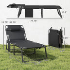 Outsunny Chaise Lounge Chair Outdoor Set of 2, 5-Position Reclining Pool Lounge Chairs with Cushions, Side Pocket, Headrest, Folding Lounger Tanning Chair Camping Cot for Patio, Beach, Black