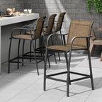 Pellebant 28.7" Outdoor Bar Stools Set of 2, Metal Patio Barstools with Back & Armrest, All-Weather Textilene Bar Height Chairs for Patio, Garden, Balcony, Brown
