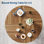 47 Inch Round Farmhouse Dining Table for 4-6, Heavy-Duty 4-Leg Sturdy Wood Kitchen Table, Walnut Circle Dinner Table Ideal for Dining Room & Living Room