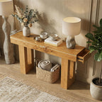FURSUN 63" Farmhouse Console Table with Drawers, Narrow Sofa Table Behind Couch, Slim Entryway Table with Storage for Hallway, Living Room, Natural Oak