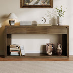 Treocho 63.9" Farmhouse Console Tables for Entryway, Long Sofa Table with Drawers, Narrow Behind Couch Table for Living Room, Hallway, and Entrance, Light Walnut