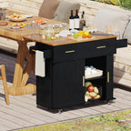 DHH Rolling Kitchen Island with Drop Leaf Countertop&Ample Storage - 39.4" Small Mobile Kitchen Cart On Wheels with Sliding Door,Drawers,Spice Rack & 2-Tier Storage(Black)