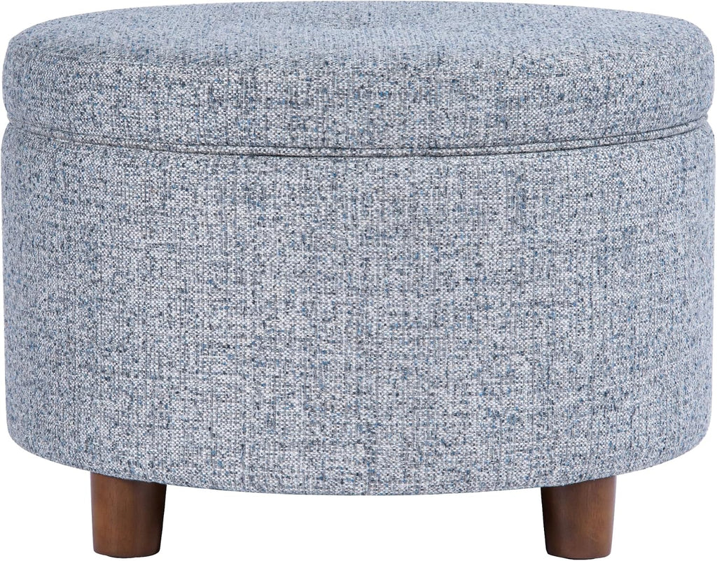 HomePop 24" Large Round Storage Ottoman - Blue Gray Woven Fabric