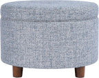 HomePop 24" Large Round Storage Ottoman - Blue Gray Woven Fabric