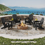 Garvee Folding Adirondack Chair Set of 4, HDPE Outdoor Patio Chair with Cup Holder, All Weather Resistent Wooden Textured for patios, Decks, Gardens, fire Pit, Black