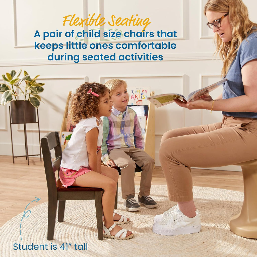 ECR4Kids Hideaway Chair, Kids Furniture, Dark Walnut/Grey Wash, 2-Pack