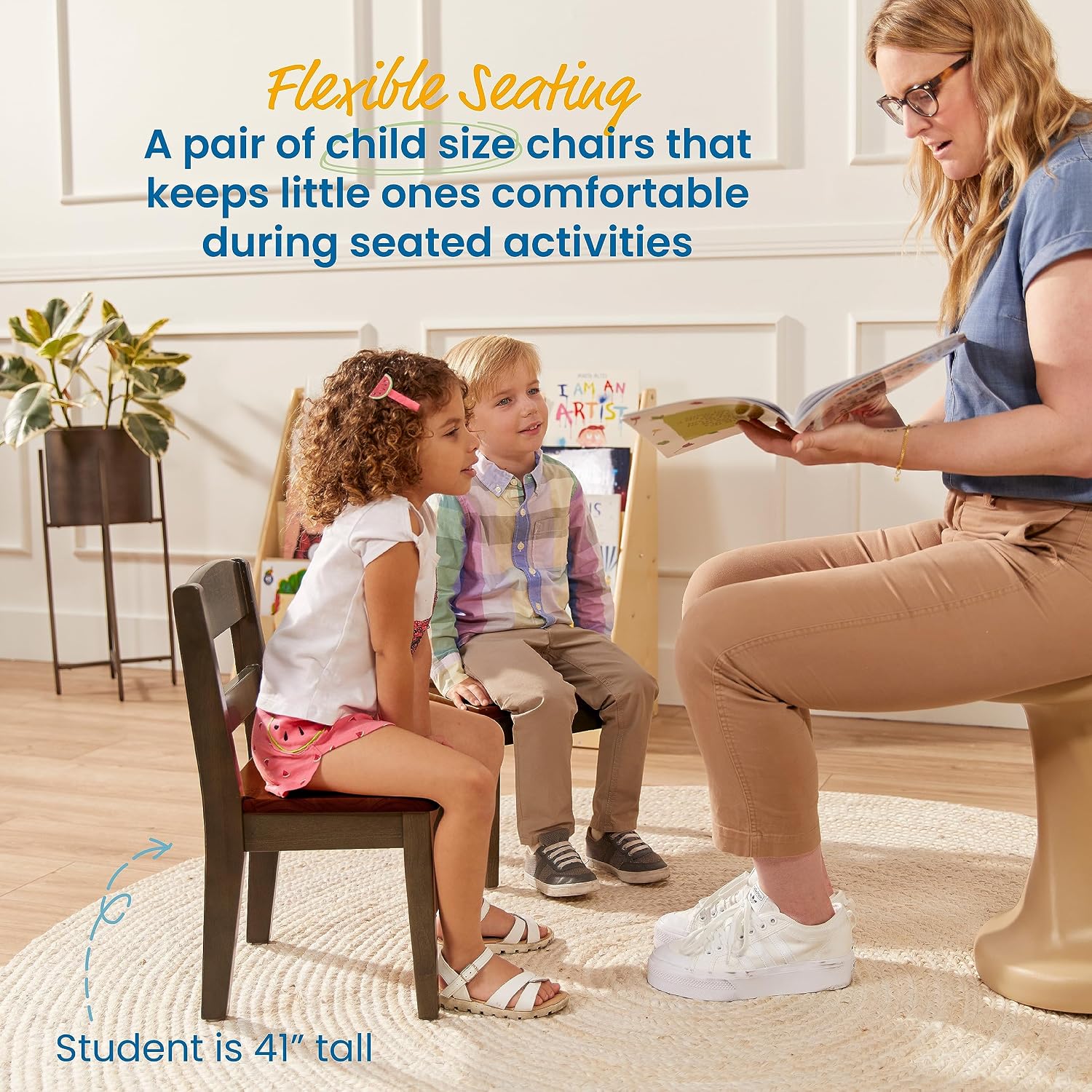 ECR4Kids Hideaway Chair, Kids Furniture, Dark Walnut/Grey Wash, 2-Pack