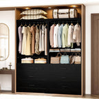 IRONCK Freestanding Closet System with Adjustable Shelves & 3 Drawers | Modern armoire wardrobe with adjustable shelves & hanging rod, walk-in closet organizer for small spaces, space-saving design