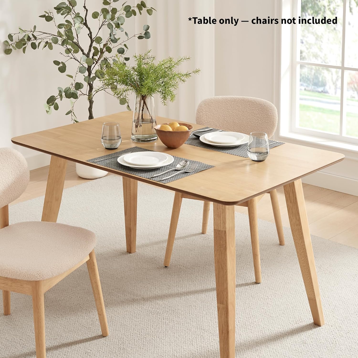 FSC Certified Wood Dining Room Table, 51in Small Rectangular Kitchen Table Space Friendly, Easy Assemble Solid Rubberwood Leg Table for Apartment (Table Only)