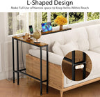 70" Narrow Console Sofa Table with Power Outlets & 2 USB Ports, L Shaped Behind Couch Table Skinny, 3 Assembly Options Entryway Tables with Charging Station for Living Room, Hallway, Brown, 70IN
