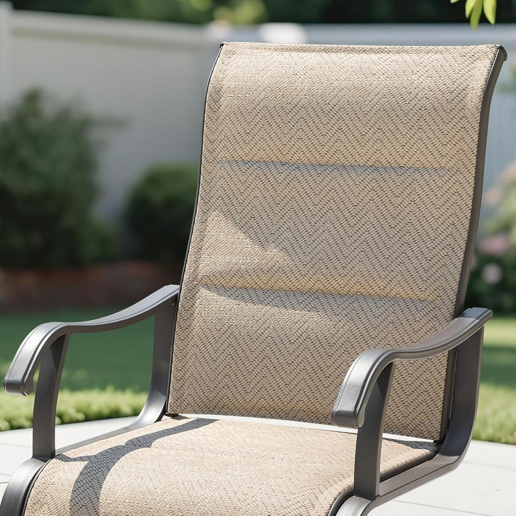 NUU GARDEN Patio Dining Chairs Set of 2, Outdoor Textilene Chairs with High Back and Breathable Seat, for Garden Deck Backyard Porch, Grayish Beige