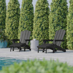 Flash Furniture Newport Adirondack Cup Holder and Pull Out Ottoman, All-Weather HDPE Indoor/Outdoor Lounge Chair, Set of 2, Gray
