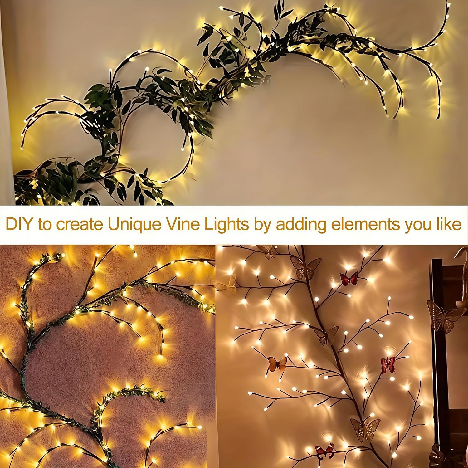 Enchanted Willow Vine Lights for Wall - 1.5m (5ft) with 72 LEDs, 8-Mode led Twinkling Tree Branch Light for Living Room, Bedroom Home Decor, Holiday Decor and Party Ambiance, Yellow