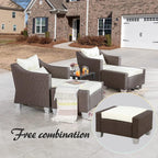 LOKATSE HOME Patio Wicker Ottoman Outdoor Footstool Rattan Small Seat Furniture with Soft Thick Cushion for Garden Yard Deck Poolside