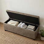 SIMPLIHOME Avalon Storage Ottoman Bench - 48" Wide x 16" High Upholstered Vegan Leather Rectangular Lift-Top Ottoman in Distressed Smoky Grey Brown, Transitional Storage Bench with High-Density Foam