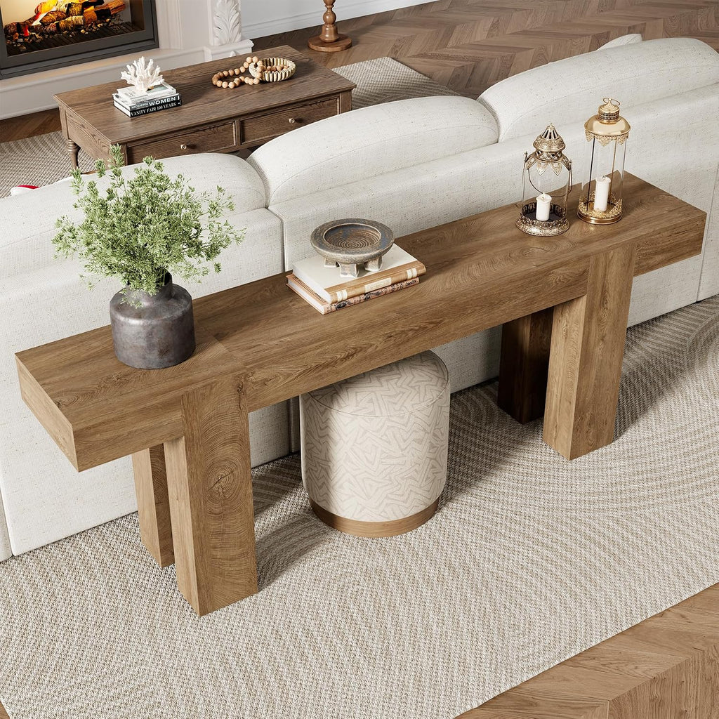 Epecoya 86.77-Inch Extra Long Console Table, Wood Entryway Table, Large Farmhouse Sofa Table Behind Couch for Living Room Hallway, Natural Oak Brown