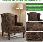 High Back Accent Chair, Floral Upholstered Armchair Retro Arm Club Chair in Fabric with Solid Wood Legs, Comfy Single Sofa Reading Seat for Living Room Bedroom Dorm - Brown Cranberry