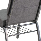 Flash Furniture HERCULES Series 21''W Church Chair in Gray Fabric with Book Rack - Silver Vein Frame