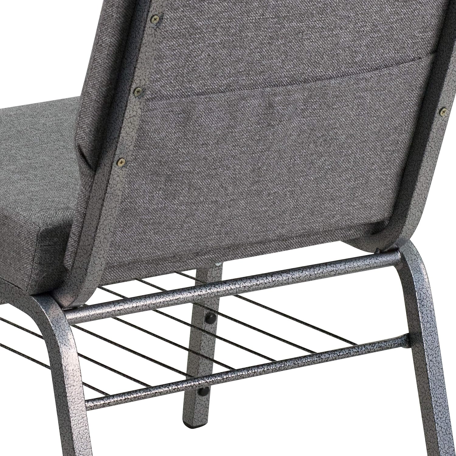 Flash Furniture HERCULES Series 21''W Church Chair in Gray Fabric with Book Rack - Silver Vein Frame