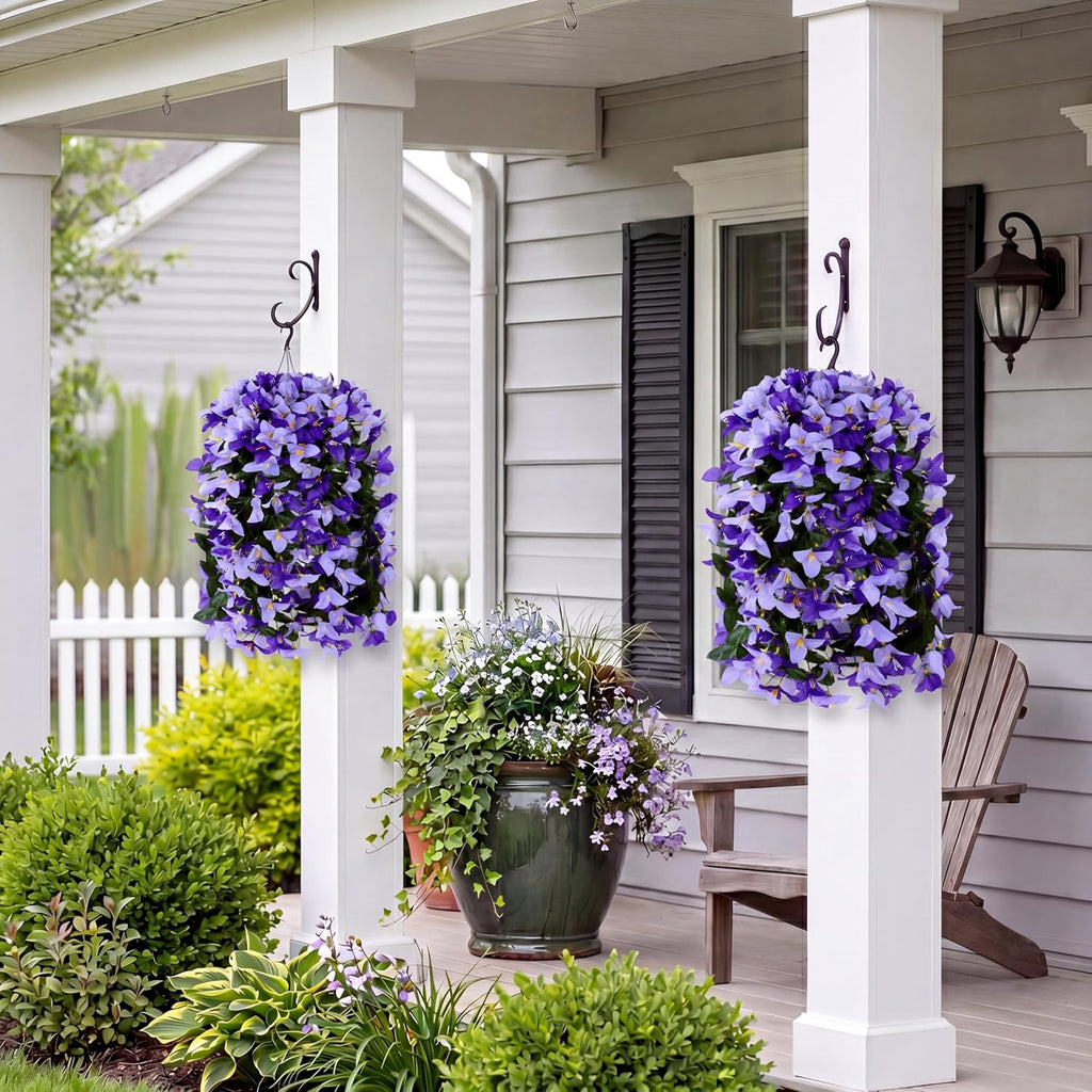 Artificial Bougainvillea Flowers Fake Hanging Flowers Plants for Outdoor Outside Decoration 2PCS Faux Silk UV Resistant Long Trailing Vines for Front Door Home Porch Patio Yard (Dark & Light Purple)
