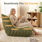 Bean Bag Chairs for Adults, Premium Fabric Foam Filled Lazy Sofa Lounge Chair, Ergonomic Floor Couch for Living Room Bedroom Gaming, No Assembly, Green