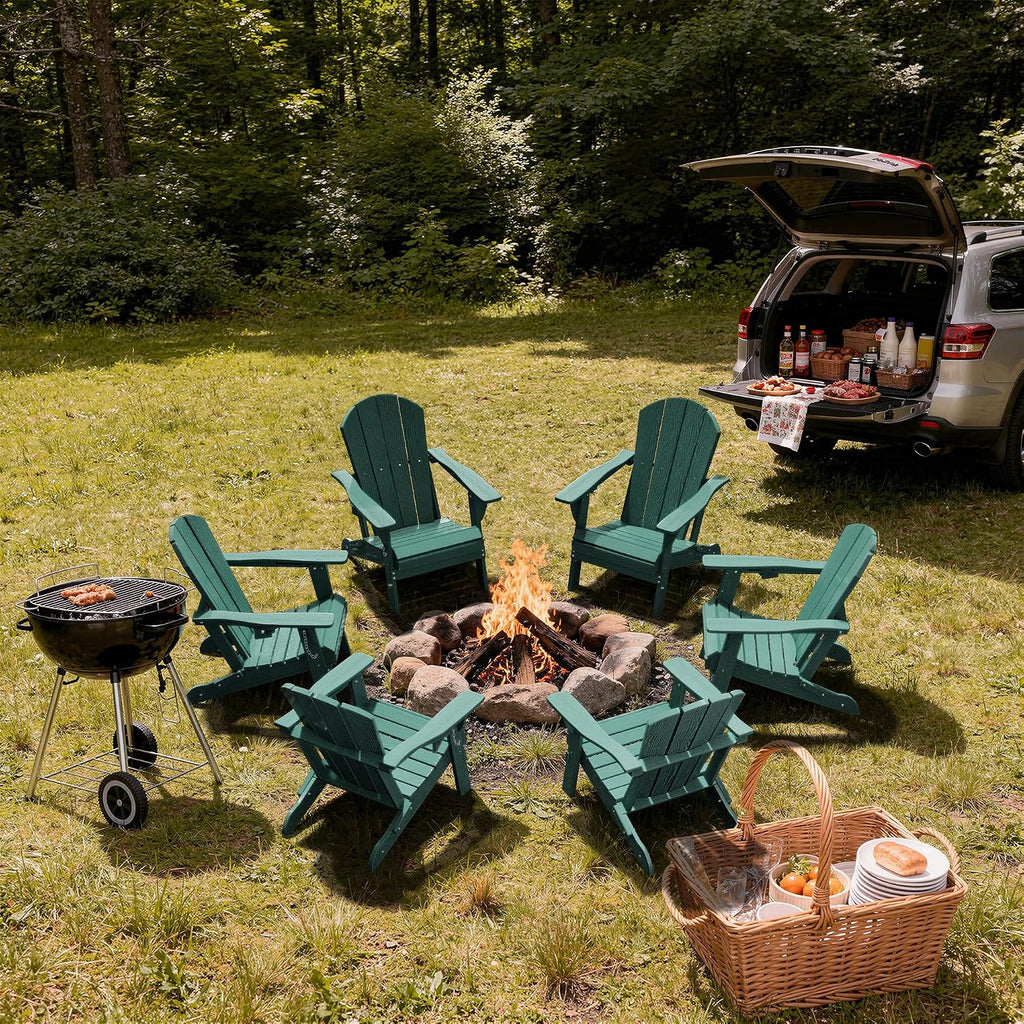 AreShark Folding Adirondack Chairs Set of 2, Wooden Textured Patio Chairs with Cup Holder,HDPE All Weather Fire Pit Chairs for Outdoor Backyard Lawn Poolside Deck Porch Garden,Aruba Blue