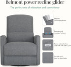 Evolur Belmont Nursery Glider Chair with Massager in Cosmic Grey, Power Recliner with 275° Swivel, Lumbar Support Modern Rocking Chair for Baby Room, Nursery & Living Room