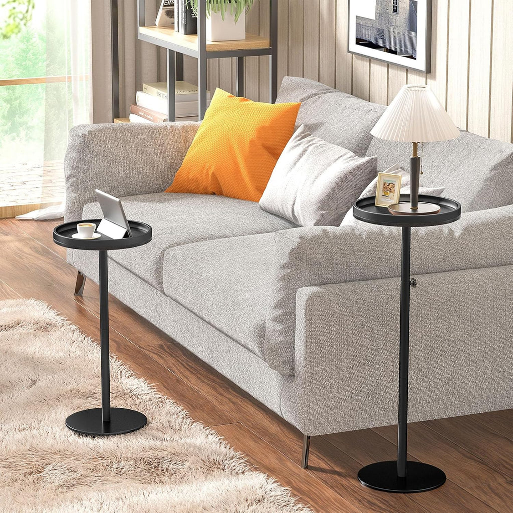 Height Adjustable Drink Table, Set of 2, Small Round Side Table, Martini Table with Weighted Base Pedestal for Small Spaces, Living Room, Bedroom, Couch (2, Black)