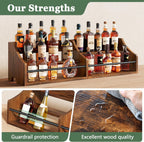 FAVOOSTY 5 Tier Countertop Liquor Bottle Display Shelf Organizer, Retro Tabletop Wine Rack Stand, Storage Holder for Whiskey, Spirits, Coffee Syrup, Mini Home Bar & Liquor Cabinet, Rustic Brown
